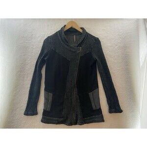 XCVI Assymetric Black Gray Moto Cotton Zip Goth Boho Casual Sweater Size Small